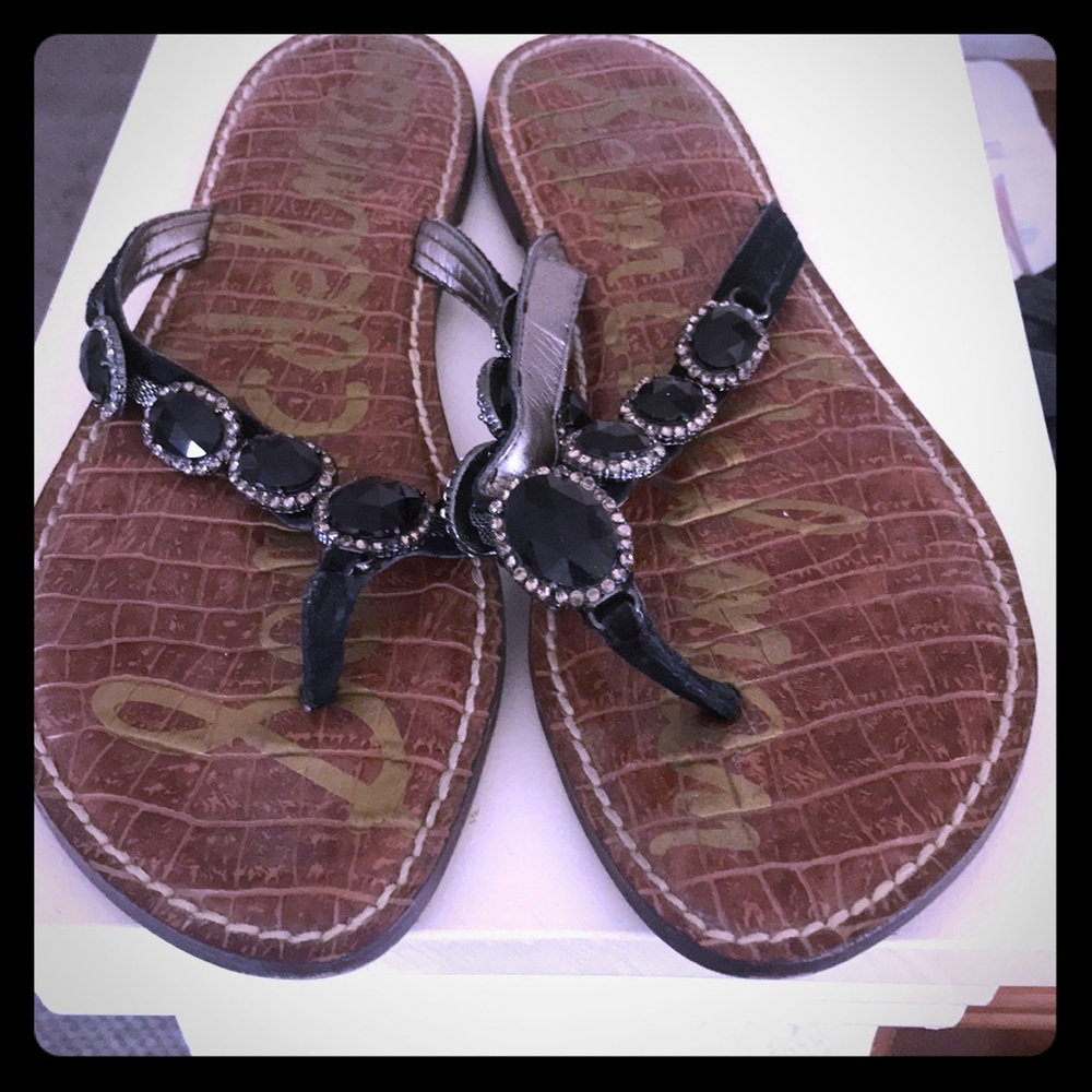 Sam Edelman Black Jeweled T-Strap Sandals